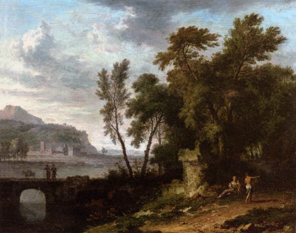 Jan van Huijsum - Paesaggio con rovine e ponte, Louvre, Parigi